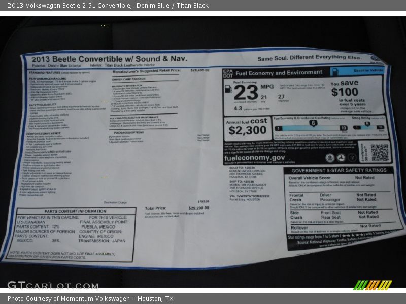 Denim Blue / Titan Black 2013 Volkswagen Beetle 2.5L Convertible