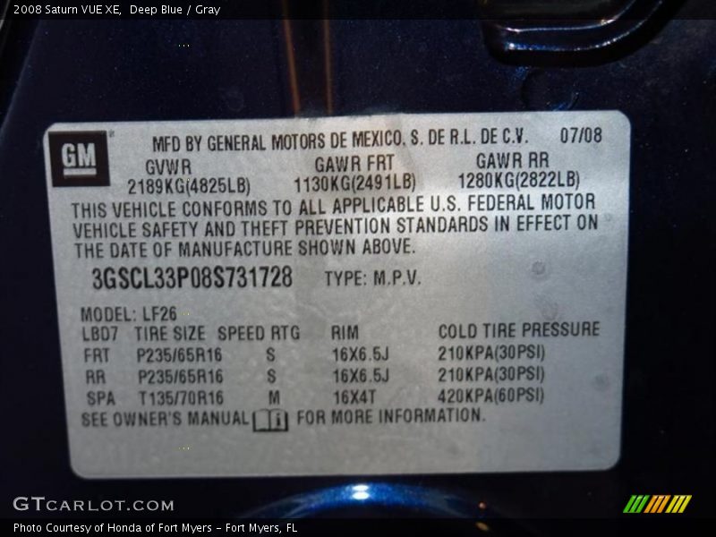 Deep Blue / Gray 2008 Saturn VUE XE