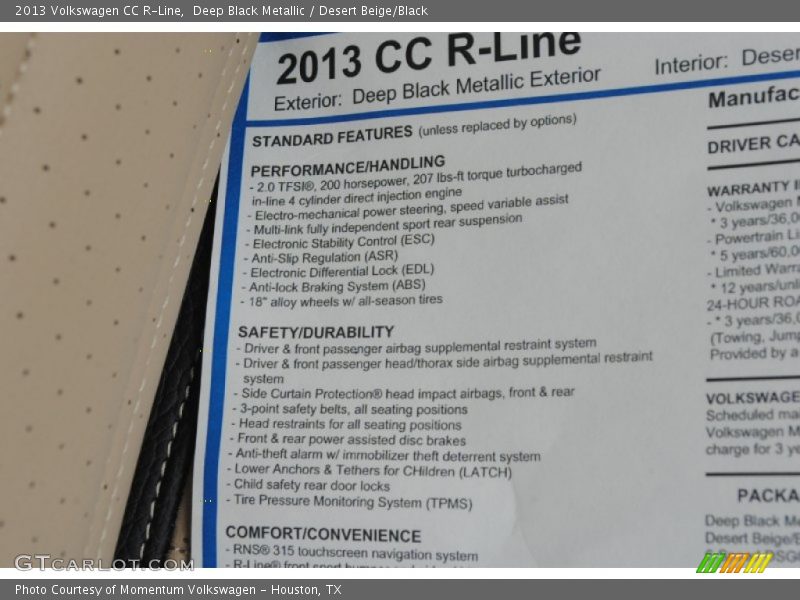 Deep Black Metallic / Desert Beige/Black 2013 Volkswagen CC R-Line