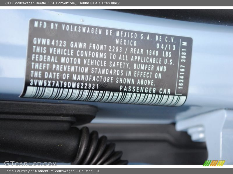 Denim Blue / Titan Black 2013 Volkswagen Beetle 2.5L Convertible