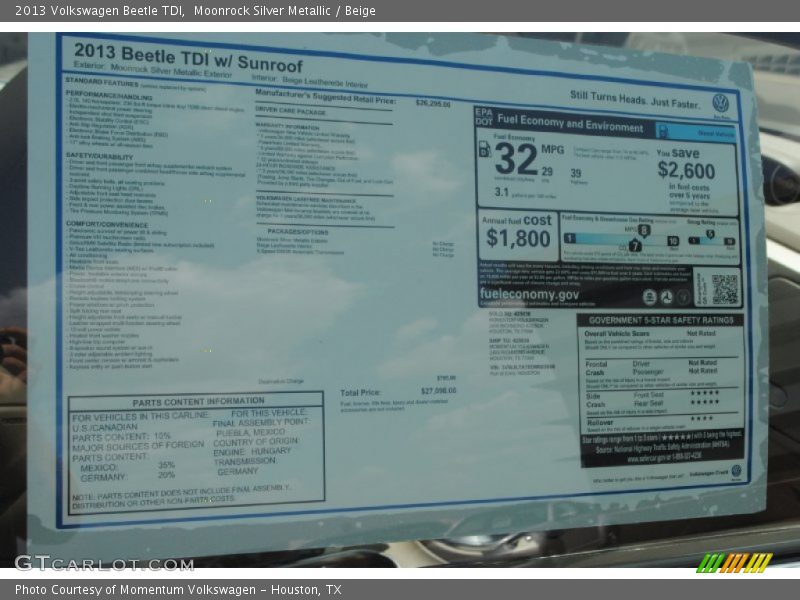 Moonrock Silver Metallic / Beige 2013 Volkswagen Beetle TDI