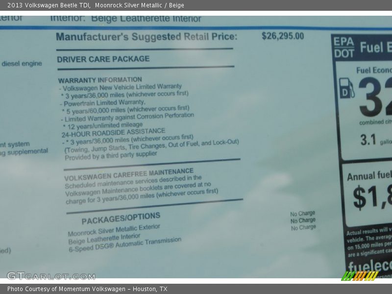 Moonrock Silver Metallic / Beige 2013 Volkswagen Beetle TDI