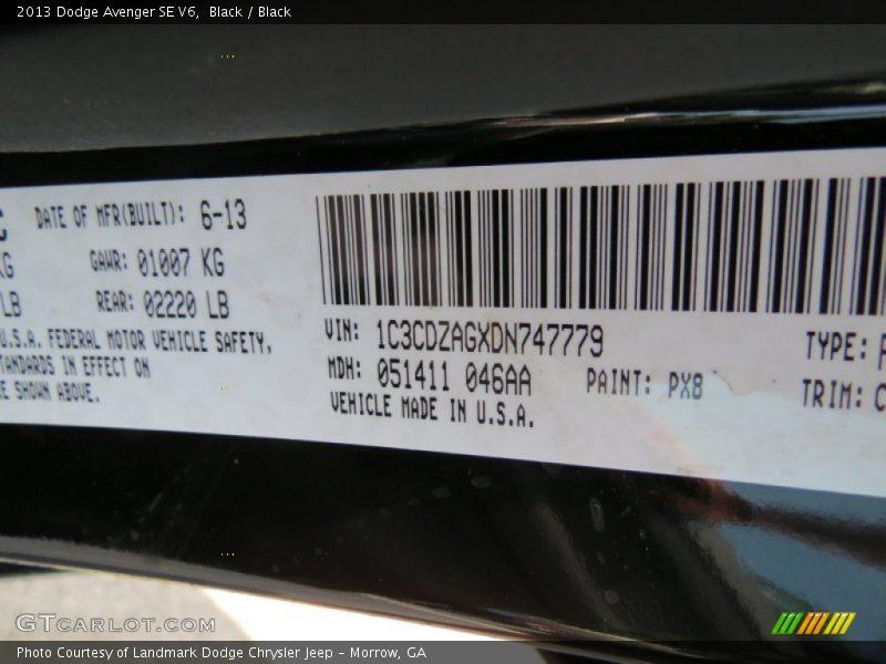 Black / Black 2013 Dodge Avenger SE V6