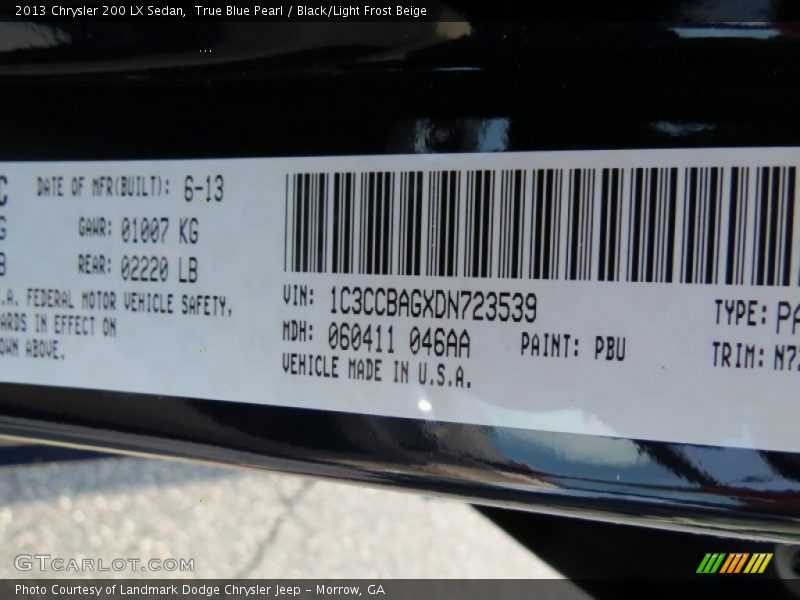 True Blue Pearl / Black/Light Frost Beige 2013 Chrysler 200 LX Sedan