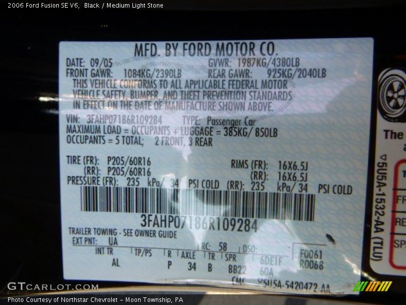 Black / Medium Light Stone 2006 Ford Fusion SE V6