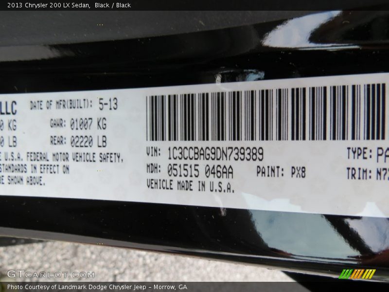 Black / Black 2013 Chrysler 200 LX Sedan