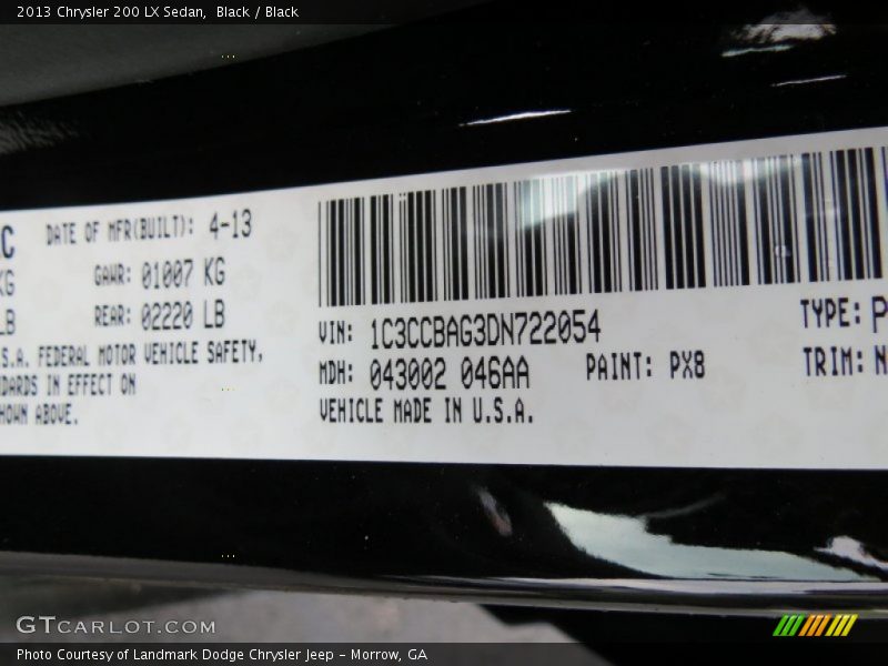 Black / Black 2013 Chrysler 200 LX Sedan