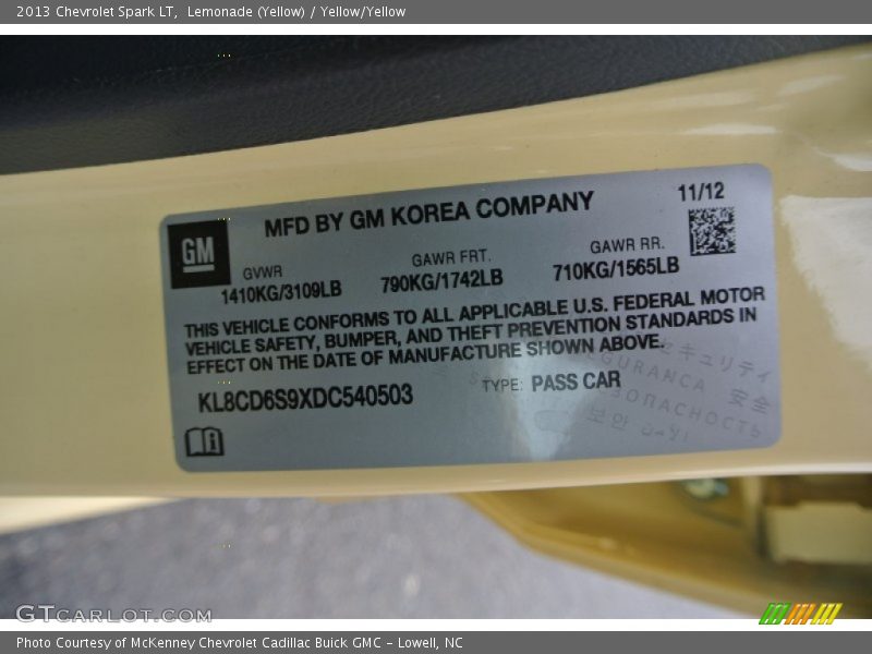 Info Tag of 2013 Spark LT