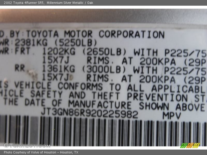 Millennium Silver Metallic / Oak 2002 Toyota 4Runner SR5