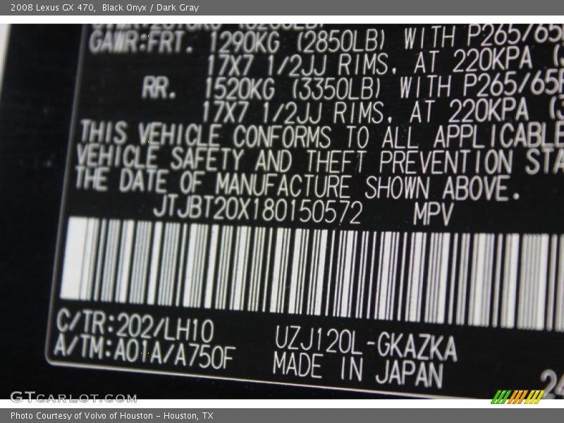 Black Onyx / Dark Gray 2008 Lexus GX 470