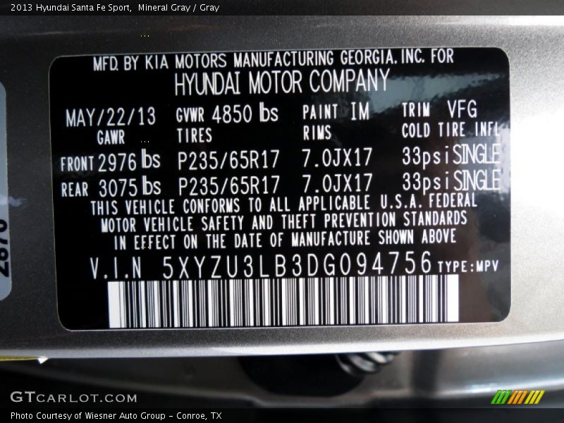 Mineral Gray / Gray 2013 Hyundai Santa Fe Sport