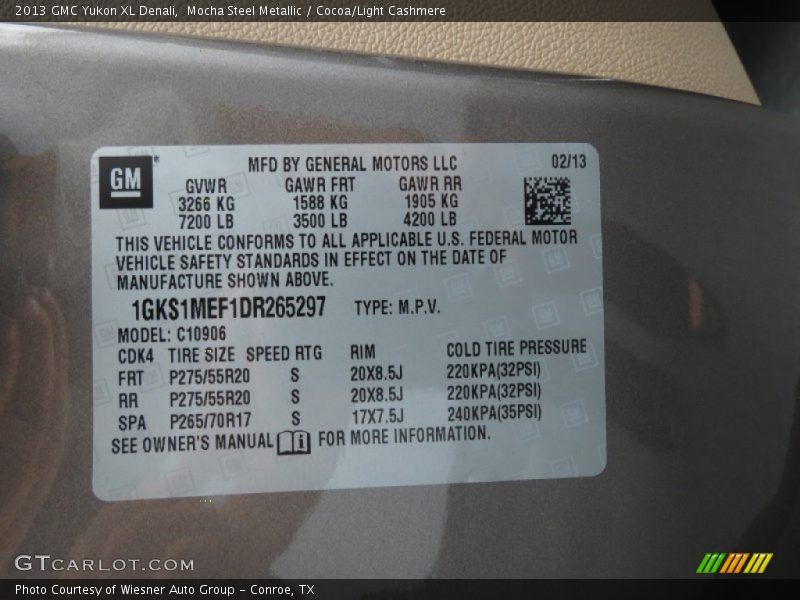 Mocha Steel Metallic / Cocoa/Light Cashmere 2013 GMC Yukon XL Denali