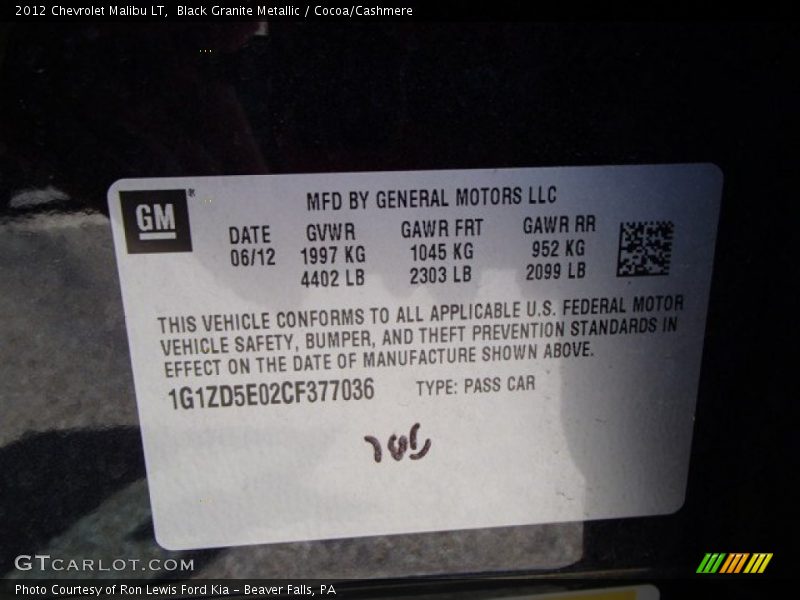 Black Granite Metallic / Cocoa/Cashmere 2012 Chevrolet Malibu LT