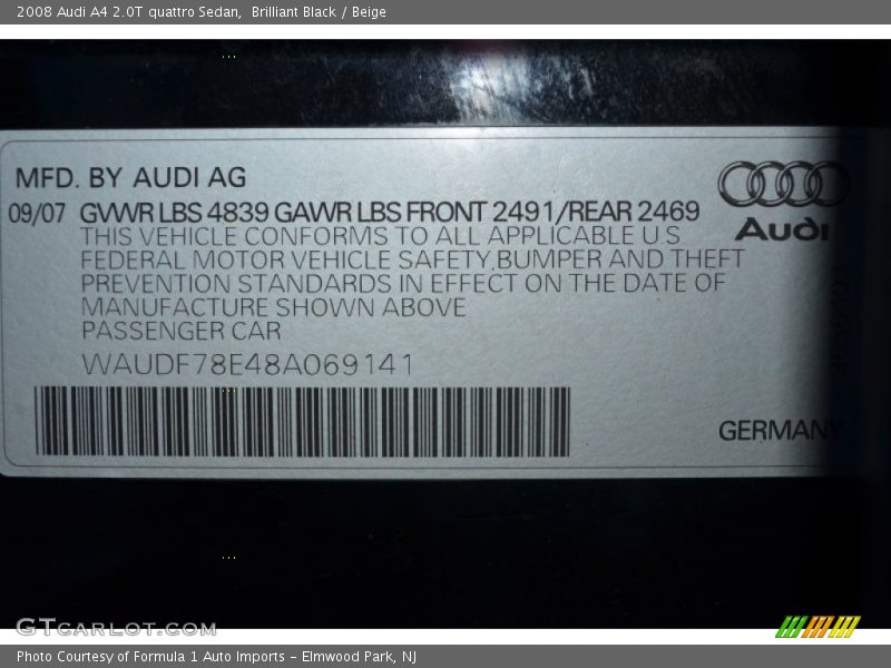 Brilliant Black / Beige 2008 Audi A4 2.0T quattro Sedan