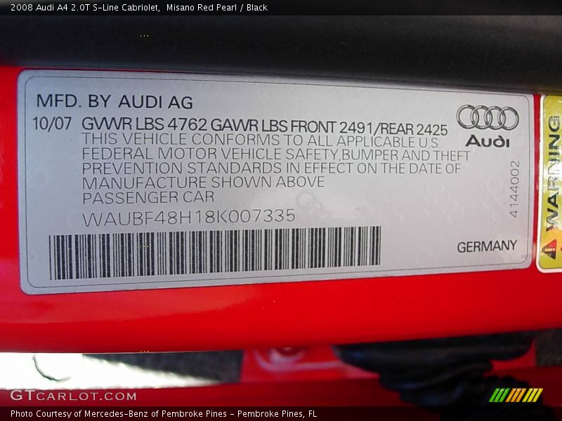 Misano Red Pearl / Black 2008 Audi A4 2.0T S-Line Cabriolet