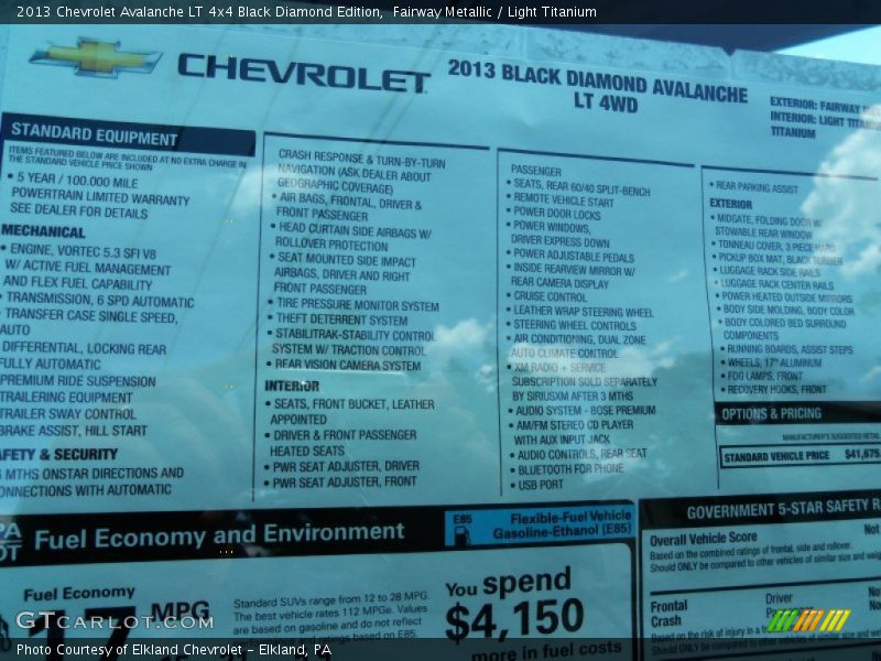 Fairway Metallic / Light Titanium 2013 Chevrolet Avalanche LT 4x4 Black Diamond Edition