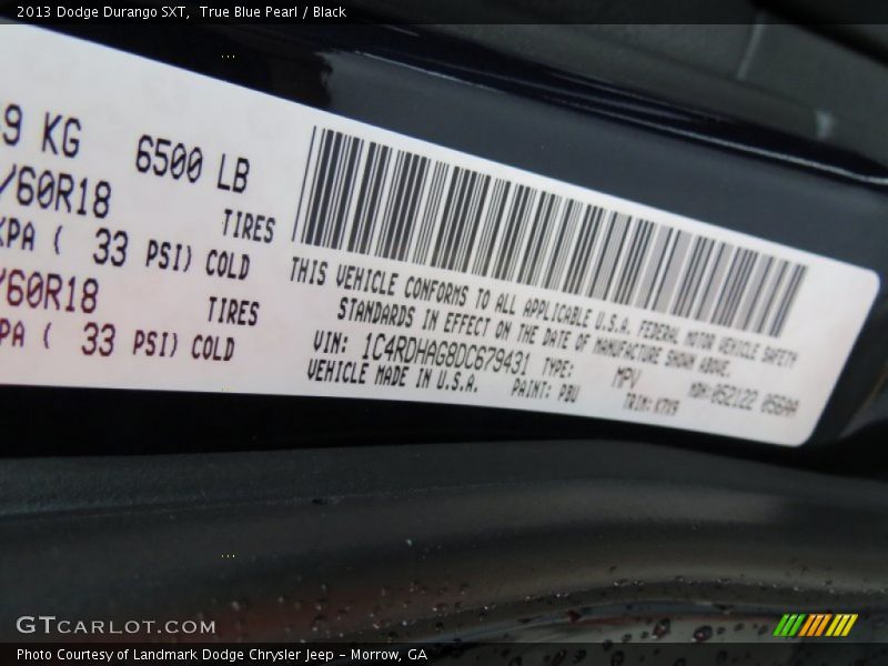 True Blue Pearl / Black 2013 Dodge Durango SXT