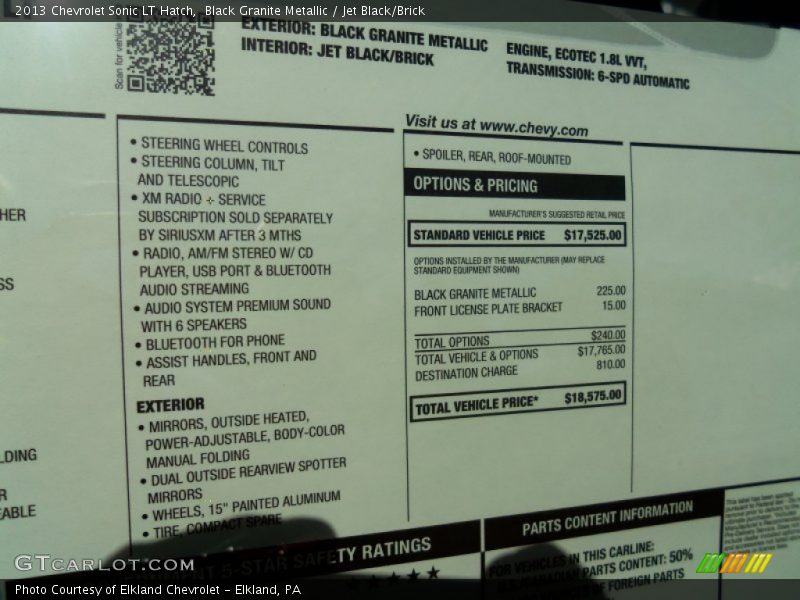 Black Granite Metallic / Jet Black/Brick 2013 Chevrolet Sonic LT Hatch