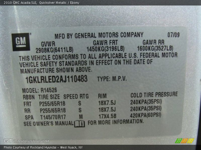 Quicksilver Metallic / Ebony 2010 GMC Acadia SLE