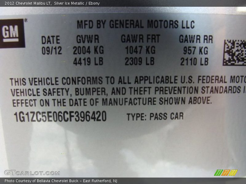 Silver Ice Metallic / Ebony 2012 Chevrolet Malibu LT