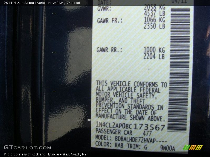 2011 Altima Hybrid Navy Blue Color Code RAB