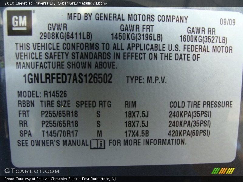 Cyber Gray Metallic / Ebony 2010 Chevrolet Traverse LT