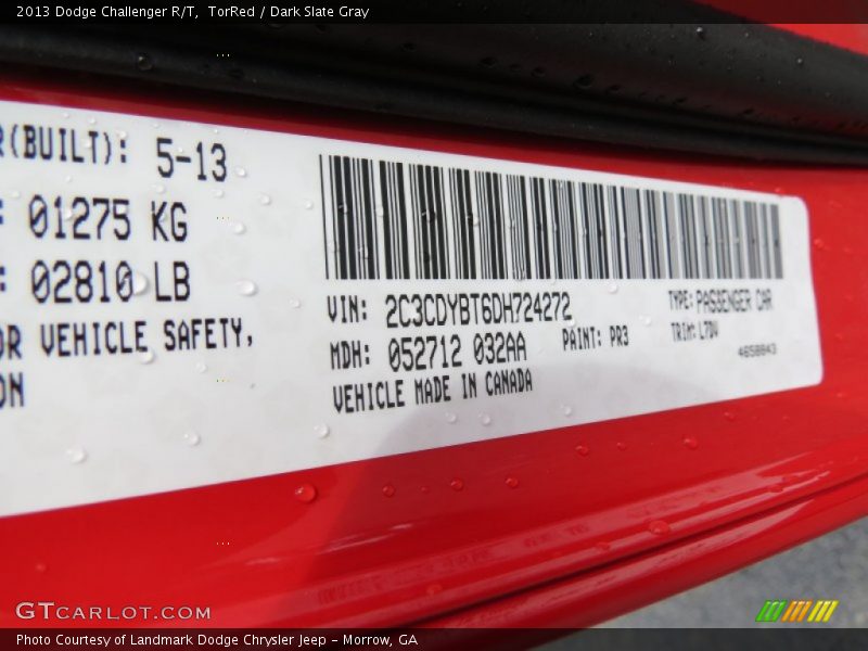 2013 Challenger R/T TorRed Color Code PR3