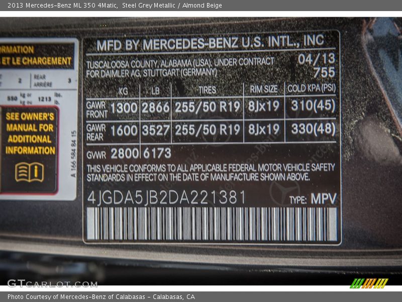 Steel Grey Metallic / Almond Beige 2013 Mercedes-Benz ML 350 4Matic