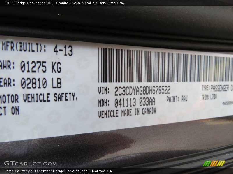 Granite Crystal Metallic / Dark Slate Gray 2013 Dodge Challenger SXT