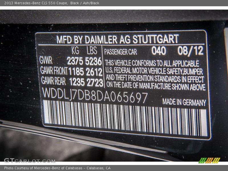 Black / Ash/Black 2013 Mercedes-Benz CLS 550 Coupe