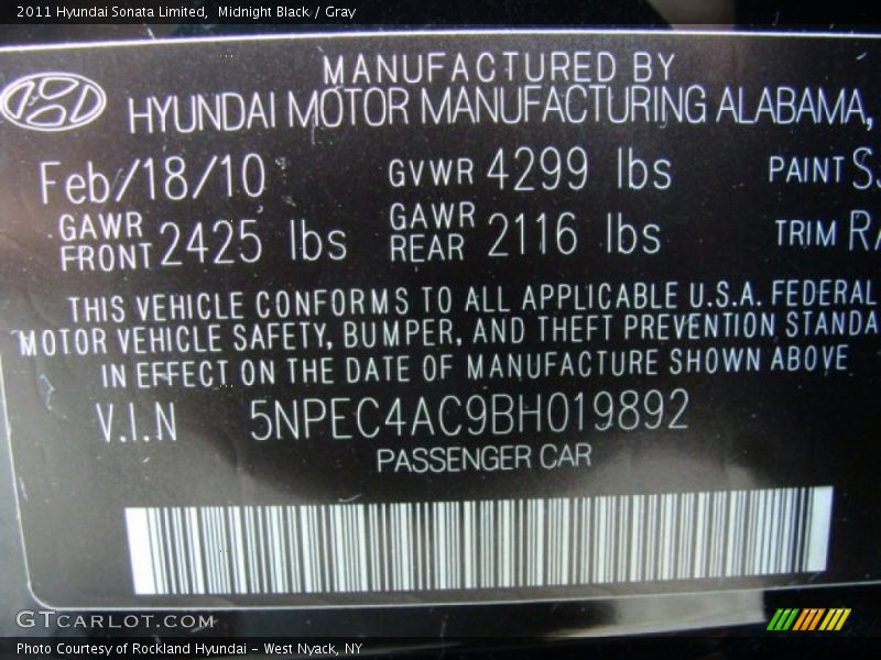 Midnight Black / Gray 2011 Hyundai Sonata Limited