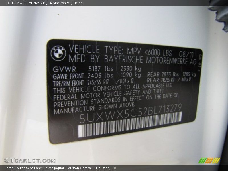 Alpine White / Beige 2011 BMW X3 xDrive 28i