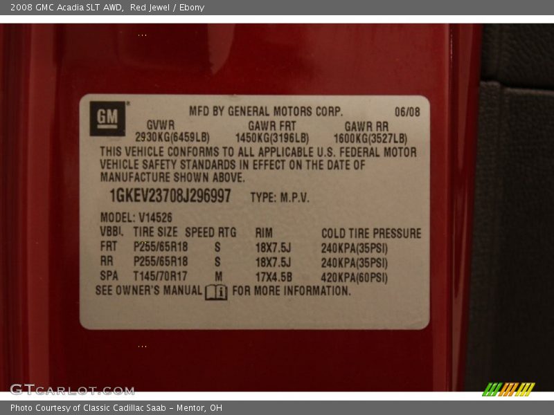 Red Jewel / Ebony 2008 GMC Acadia SLT AWD