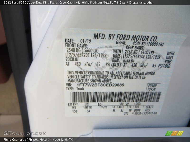 White Platinum Metallic Tri-Coat / Chaparral Leather 2012 Ford F250 Super Duty King Ranch Crew Cab 4x4