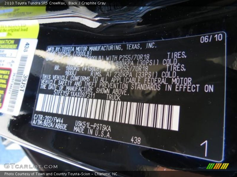 Black / Graphite Gray 2010 Toyota Tundra SR5 CrewMax