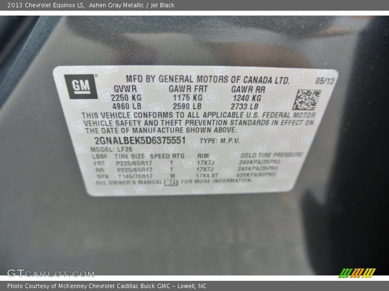 Ashen Gray Metallic / Jet Black 2013 Chevrolet Equinox LS