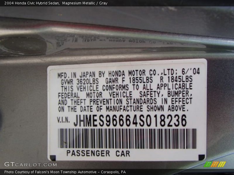 Magnesium Metallic / Gray 2004 Honda Civic Hybrid Sedan