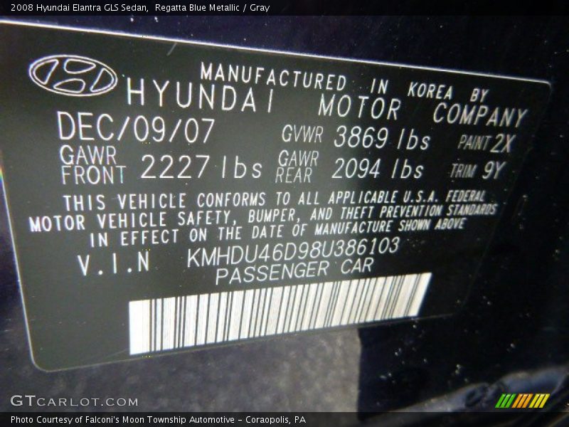 Regatta Blue Metallic / Gray 2008 Hyundai Elantra GLS Sedan