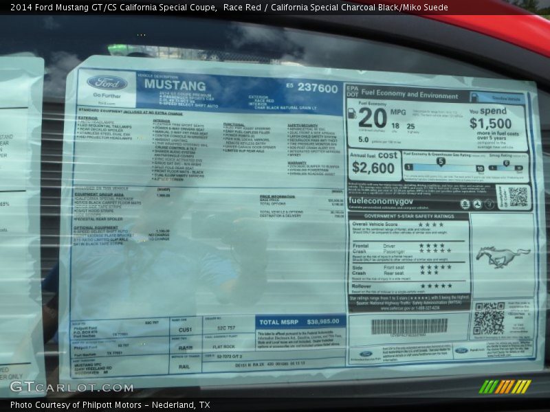  2014 Mustang GT/CS California Special Coupe Window Sticker