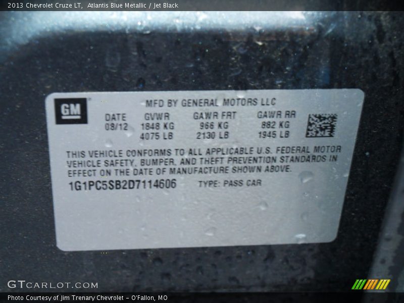 Atlantis Blue Metallic / Jet Black 2013 Chevrolet Cruze LT
