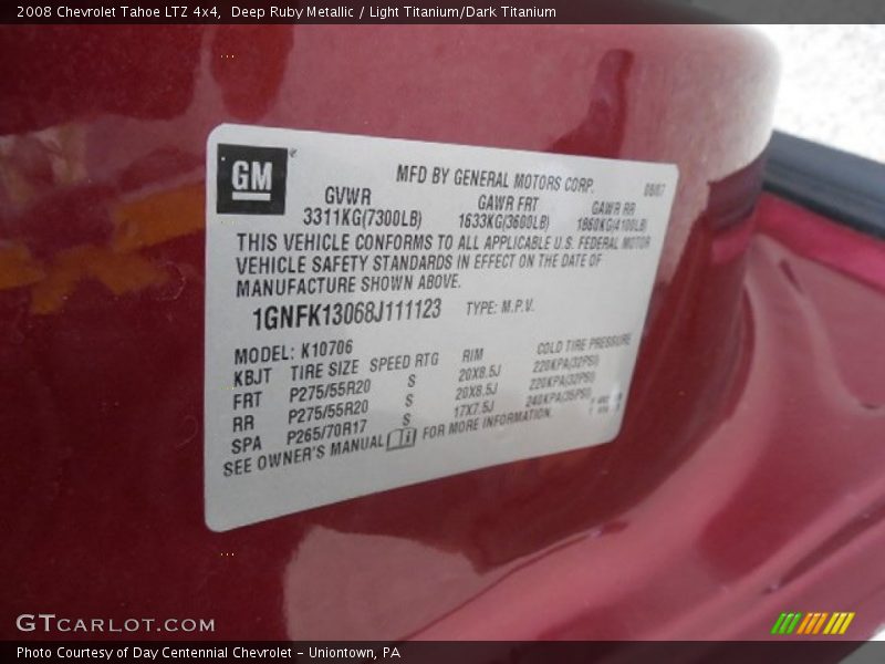 Deep Ruby Metallic / Light Titanium/Dark Titanium 2008 Chevrolet Tahoe LTZ 4x4