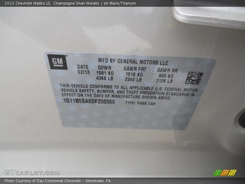 Champagne Silver Metallic / Jet Black/Titanium 2013 Chevrolet Malibu LS