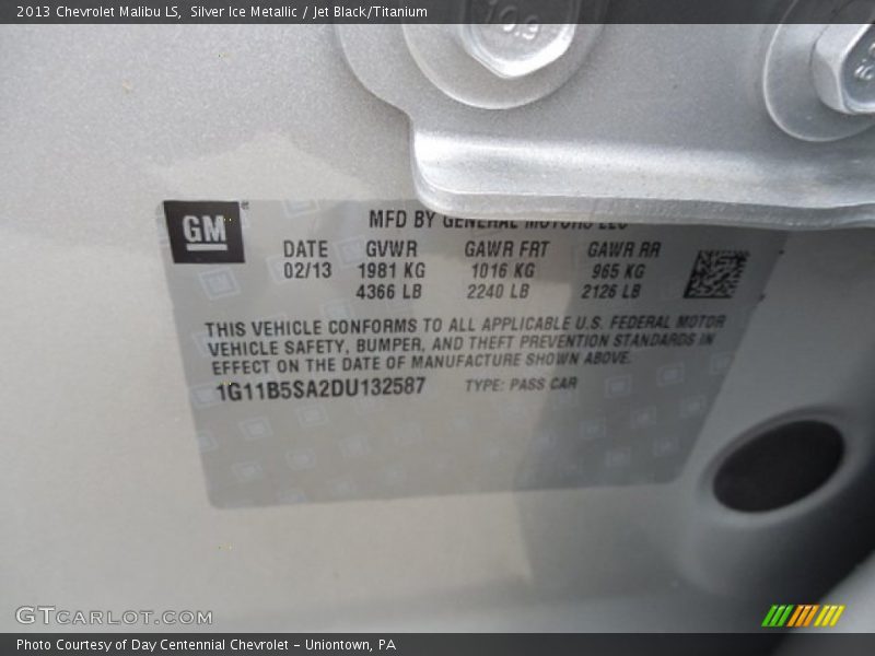 Silver Ice Metallic / Jet Black/Titanium 2013 Chevrolet Malibu LS