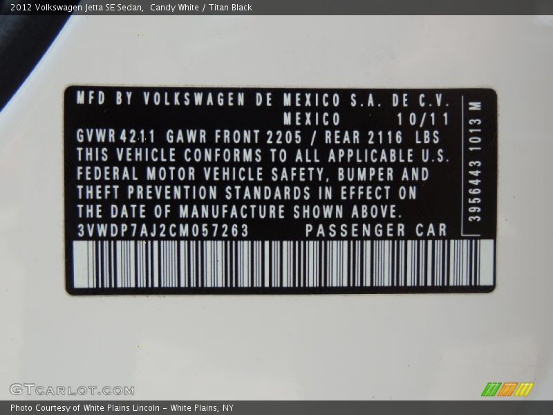 Candy White / Titan Black 2012 Volkswagen Jetta SE Sedan