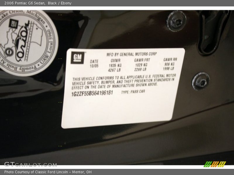 Black / Ebony 2006 Pontiac G6 Sedan