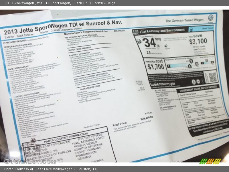Black Uni / Cornsilk Beige 2013 Volkswagen Jetta TDI SportWagen