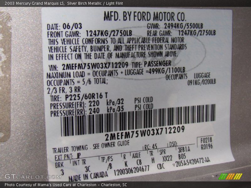 Silver Birch Metallic / Light Flint 2003 Mercury Grand Marquis LS