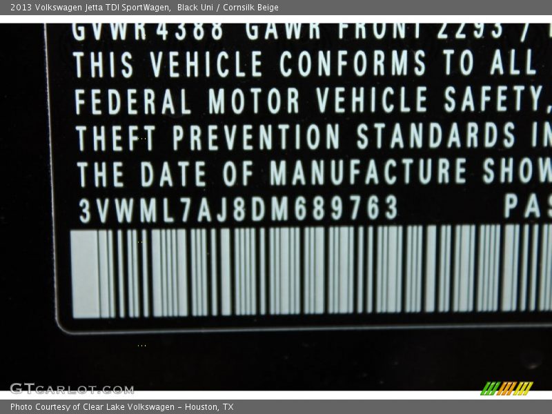 Black Uni / Cornsilk Beige 2013 Volkswagen Jetta TDI SportWagen