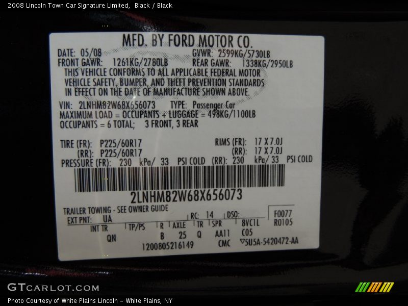 2008 Town Car Signature Limited Black Color Code UA