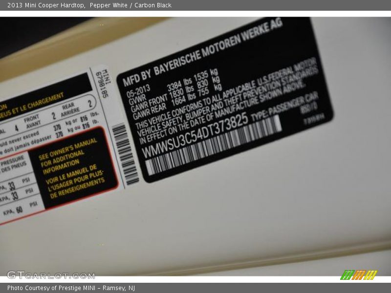 Pepper White / Carbon Black 2013 Mini Cooper Hardtop